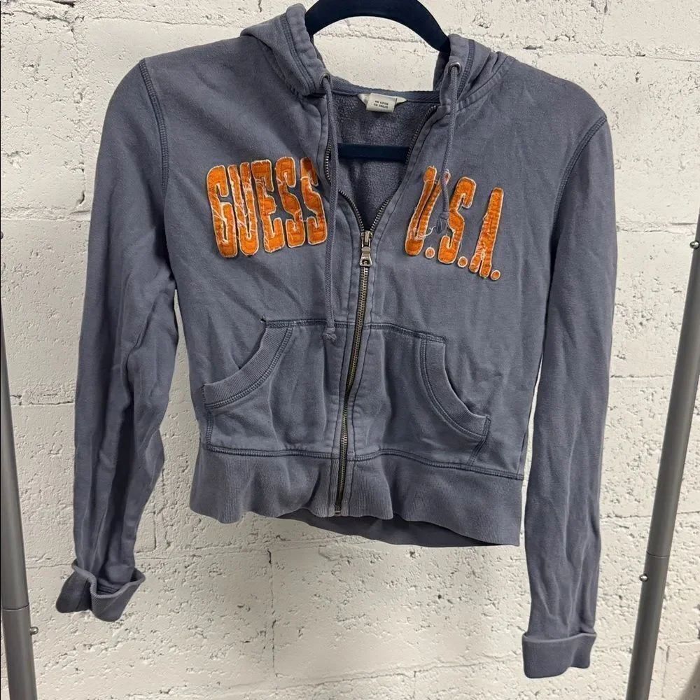 Guess USA Purple Hoodie with Vibrant Orange Accents